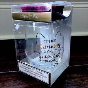 Lillian Rose™ Cat Stemless Wine Glasses with 4 Wine Stoppers